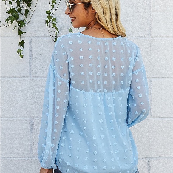 Blue Swiss Dot Long Sleeve Lined Top NWT Size Small - Picture 5 of 8